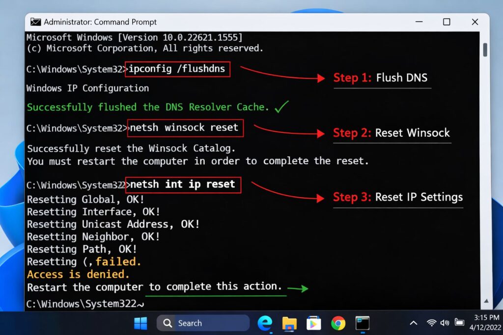 Flush DNS Cache and Reset Network Settings