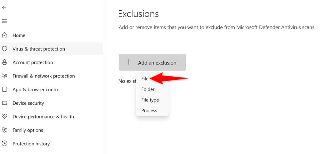 Microsoft exclusions settings screen showing options to add exclusions for files, folders, and file types, illustrating image.