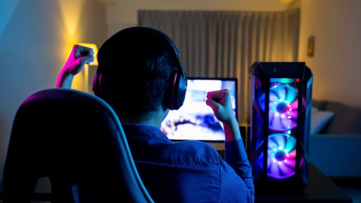 Gamer celebrates victory.