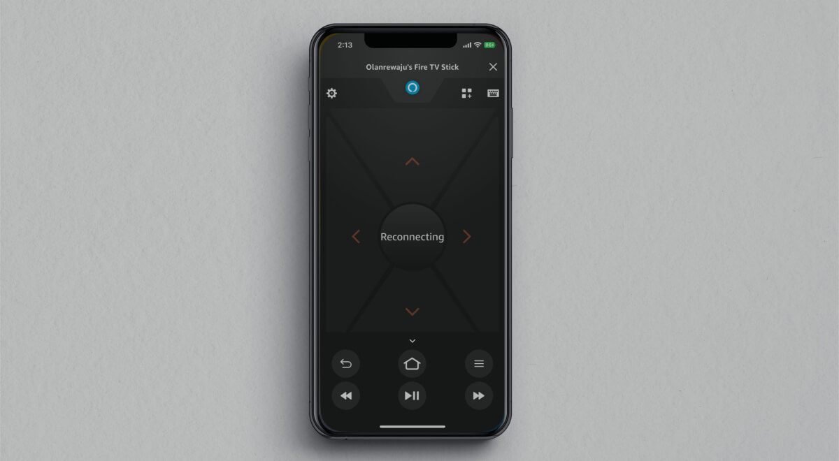 Phone screen: Reconnecting Fire Stick.